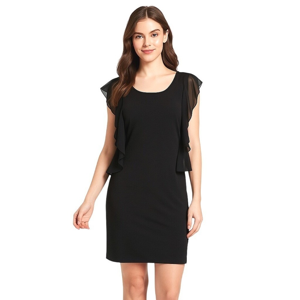 French Connection Black Dress Size 4‎ Little Black Ruffle Sleeve Knee Length New